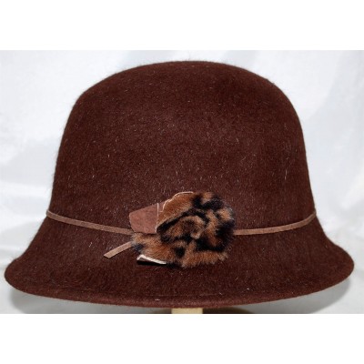 Summer Thompkins Dark Brown Rabbit Fur Bucket Hat Faux Leopard Fur Flower Size L  eb-34925547